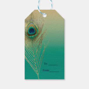 Peacock Feather Sand and Teal Boho Glam Favor Gift Tags