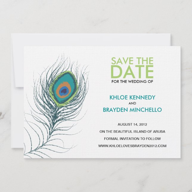Peacock Feather Save the Date (Front)