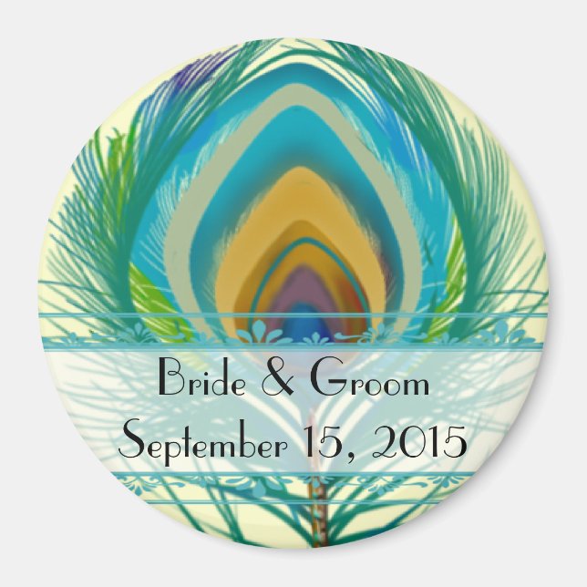 Peacock Feather Save the Date Magnet (Front)
