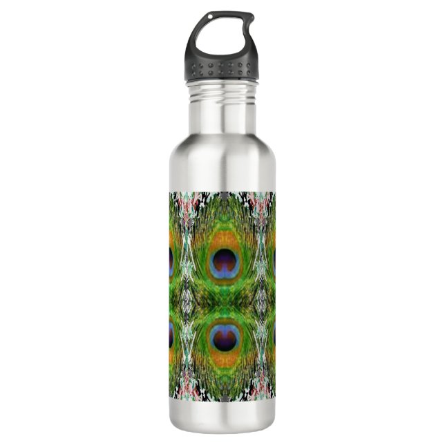 Peacock Feather Show Stainless Steel Water Bottle (Front)