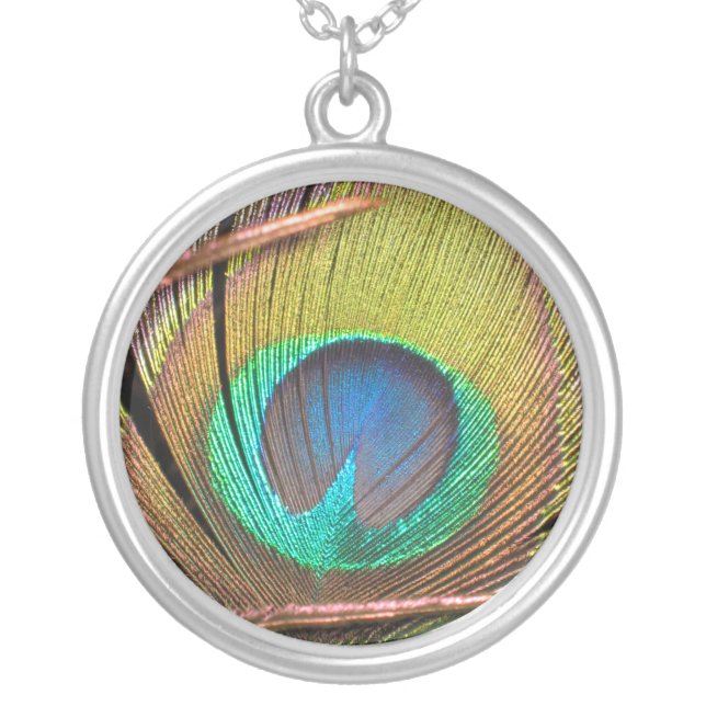 Peacock Feather Silver Plated Necklace (Front)