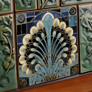 Peacock Feather Symbolism Belle Epoque Art Deco Ceramic Tile