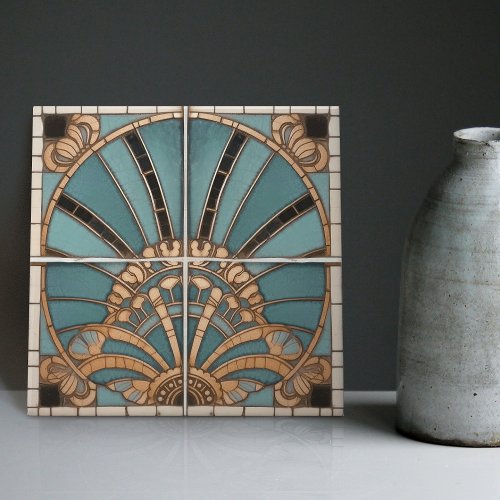 Peacock Feather Symbolism Belle Epoque Art Deco Ceramic Tile