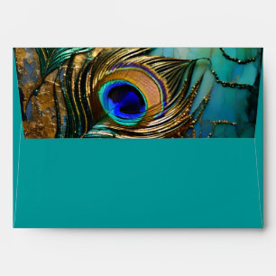 Peacock feather teal blue luxurious editable envelope