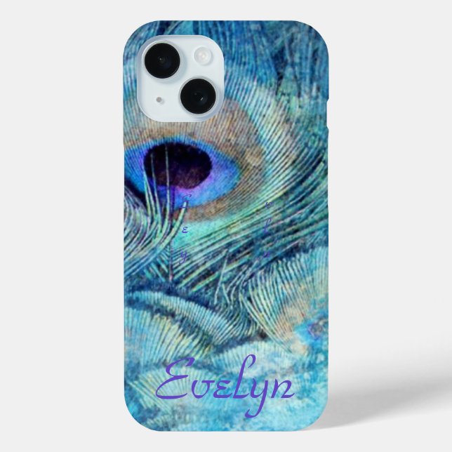 Peacock feather teal blue purple marble elegant  Case-Mate iPhone case (Back)