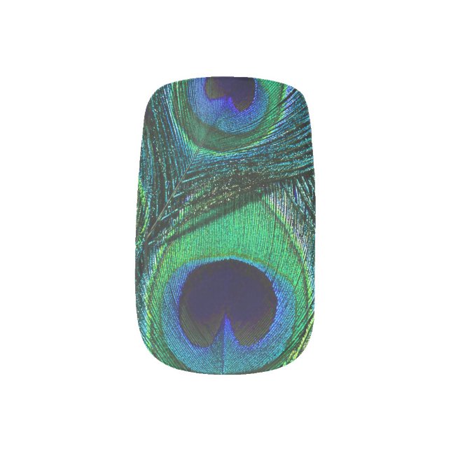 Peacock Feather Teal Green Blue Navy Minx Nail Art (Right Thumb)