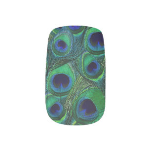 Peacock Feather Teal Green Blue Navy Minx Nail Wraps