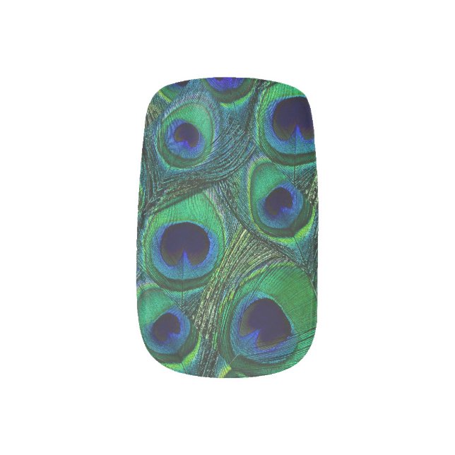 Peacock Feather Teal Green Blue Navy Minx Nail Wraps (Right Thumb)