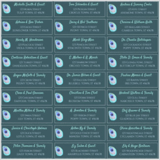 Peacock Feather Teal Modern Wedding Guest Address Sticker