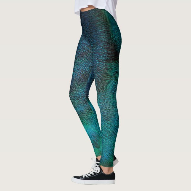Peacock Feather Turquoise & Blue Leggings (Left)