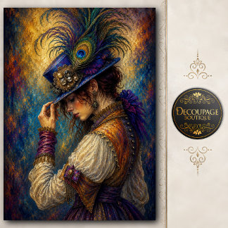 Peacock Feather Victorian Lady Decoupage Tissue Paper