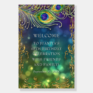 Peacock Feather Vintage Gold Scroll Bokeh Birthday Foam Board