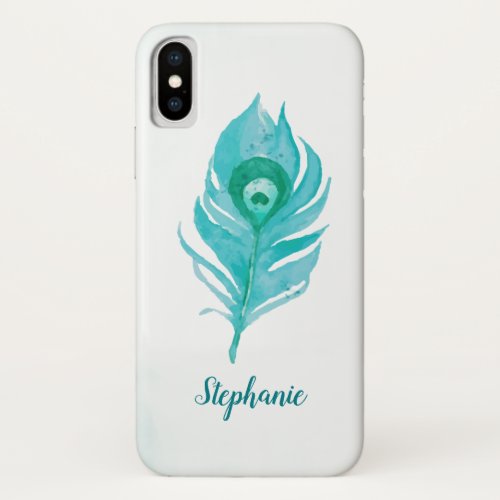 Peacock Feather Watercolor iPhone X Case