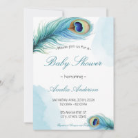 Peacock Feather Watercolor Elegant Baby Shower