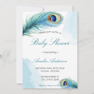 Peacock Feather Watercolor Elegant Baby Shower Invitation