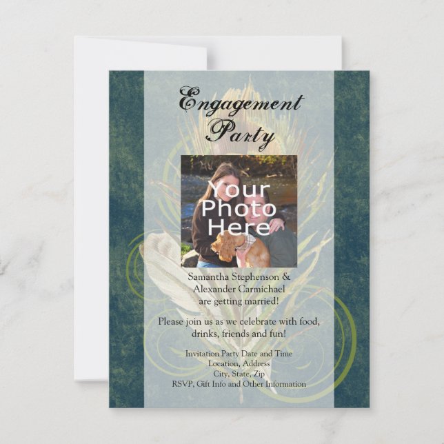 Peacock Feather Wedding Engagement Party Photo Invitation (Front)