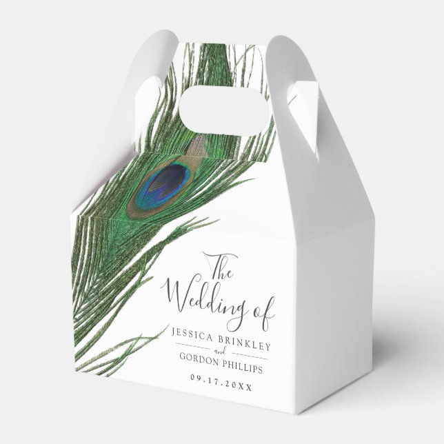 Peacock Feather | Wedding Favor Box (Front Side)