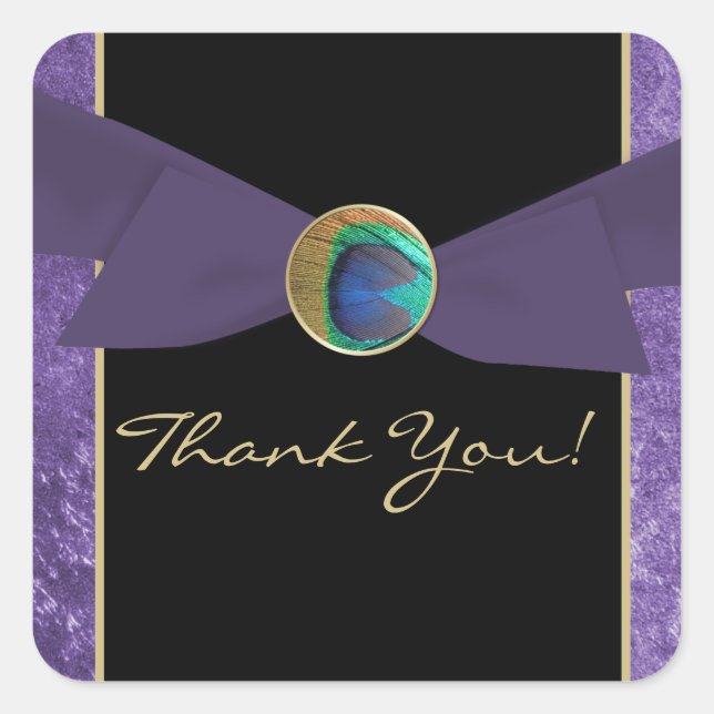 Peacock Feather Wedding Favor Thank You Stickers (Front)