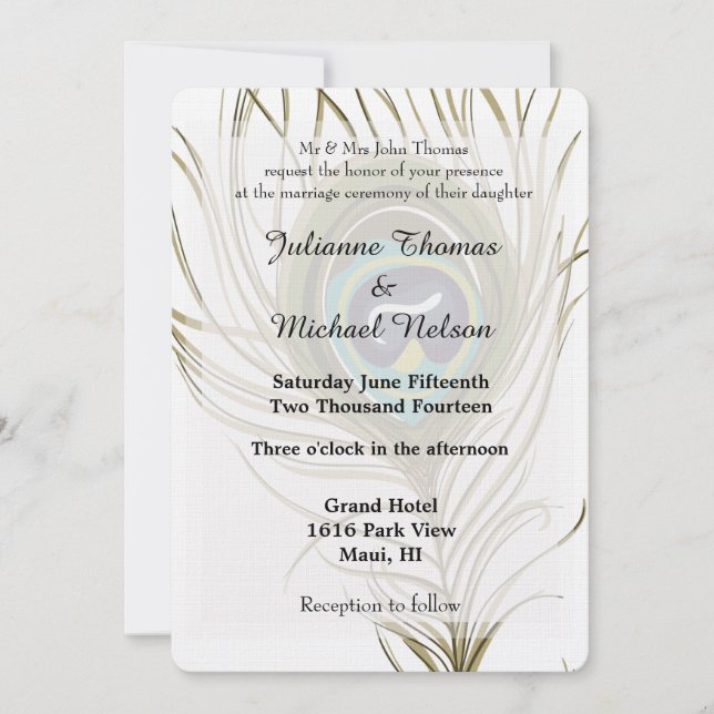 Peacock Feather Wedding  Invitation (Front)