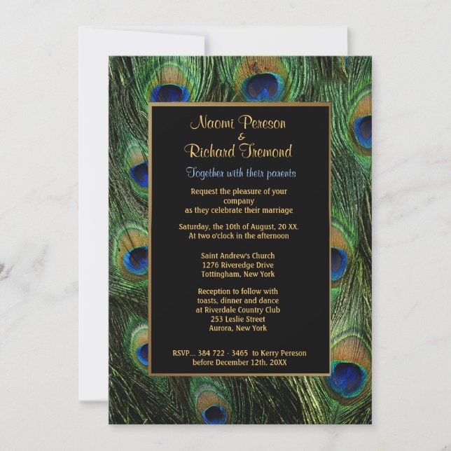 Peacock Feather Wedding Invitation (Front)