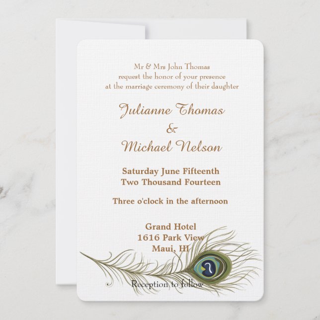 Peacock Feather Wedding Invitation (Front)