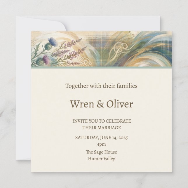 Peacock Feather Wedding Invitation (Front)