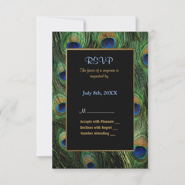 Peacock Feather Wedding Invitation - RSVP (Front)