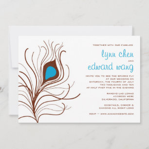 Peacock Feather Wedding invite, Brown Invitation