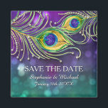 Peacock Feather Wedding Jeweled Save the Date Magnet<br><div class="desc">Matching Save the Date Magnets for family and friends. Want an elegant, festive Peacock Feather Themed Party Wedding that is classy and beautiful? This design is made with hand watercolored peacock feathers adorned with graphically designed diamond jewels (NOTE: this is a flat printed invitation there is no actual jewels, gold...</div>