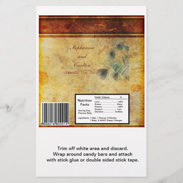 Peacock Feather Wedding Large Candy Bar Wrap Flyer (Front)