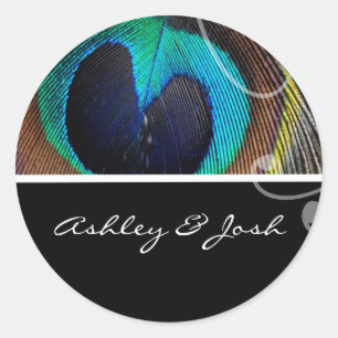 Peacock Feather Wedding Names Stickers