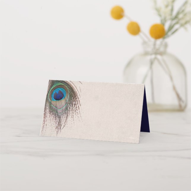 Peacock Feather Wedding Place Card (Front)