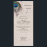 Peacock Feather Wedding Program<br><div class="desc">A beautiful blue, tan, and green peacock feather embellishes the top left of this formal wedding program card. Your custom text is in brown at the top right and center. We have left plenty of room for your own custom text and style. Use Customize It to change font, size, spacing,...</div>