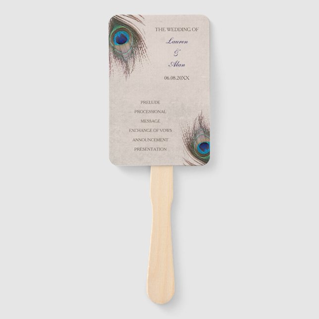 Peacock Feather Wedding Program Hand Fan (Front)