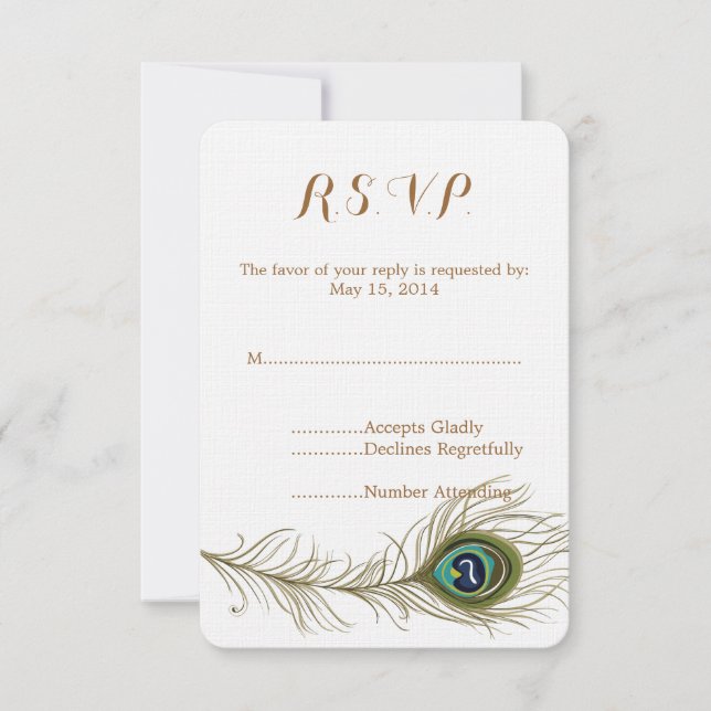 Peacock Feather Wedding RSVP Card (Front)