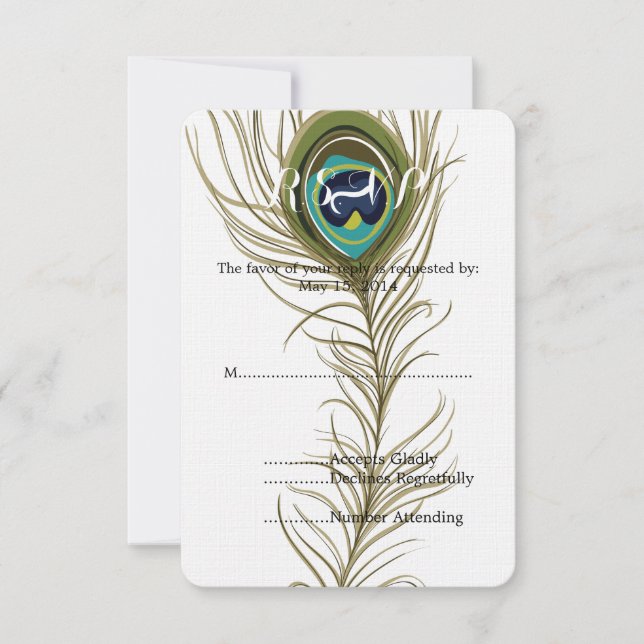 Peacock Feather Wedding RSVP Card (Front)