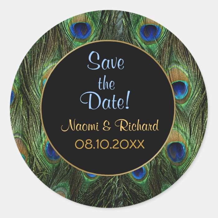 Peacock Feather Wedding Seal   Customize Round Sticker