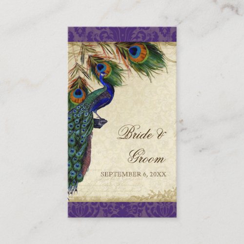 Peacock &amp; Feather Wedding Table Seating Escort Business Cards
