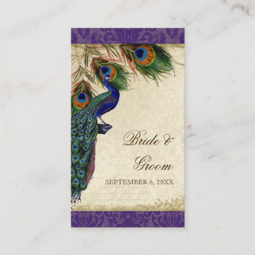 Customizable Peacock &amp; Feather Wedding Table Seating Escort Business Cards