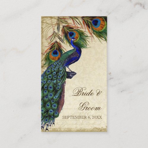 Peacock &amp; Feather Wedding Table Seating Escort Business Card Templates