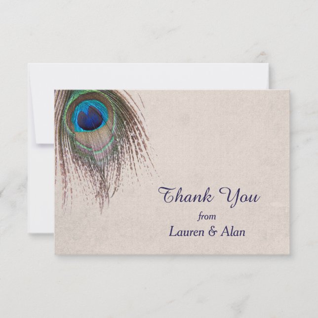 Peacock Feather Wedding Thank You Card (Front)