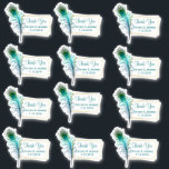 Peacock Feather Wedding Thank You Favor Sticker<br><div class="desc">Wedding themed sticker sheet with graphics of a pretty teal peacock feather and gold framed text area.  Personalize the teal colored text as tags,  for your wedding favors.</div>