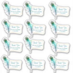 Peacock Feather Wedding Thank You Favor Sticker