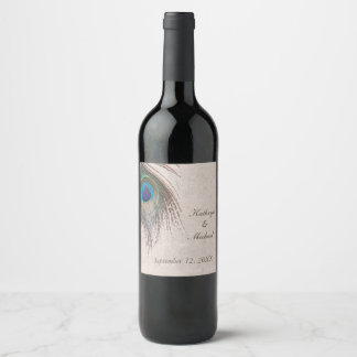 Peacock Feather Wedding Wine Label