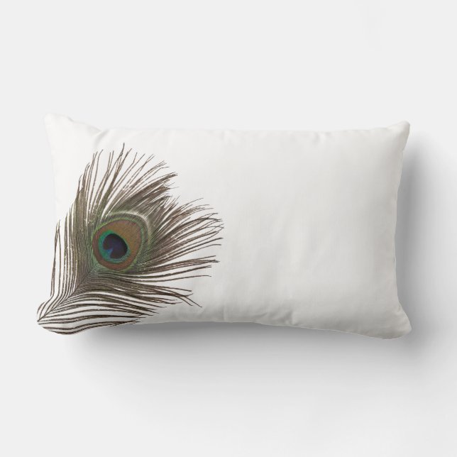 Peacock feather white lumbar pillow (Front)