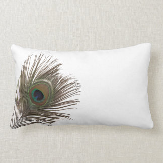 Peacock feather white lumbar pillow