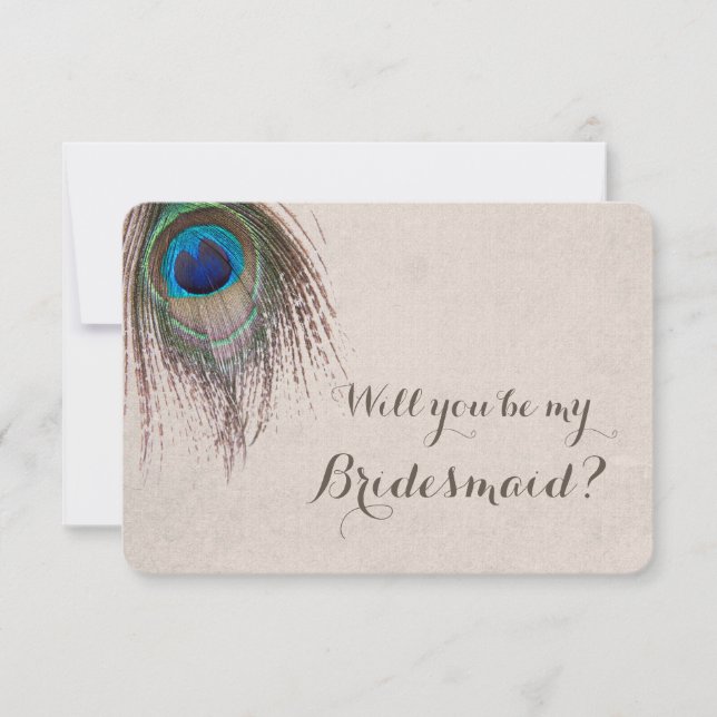 Peacock Feather Will You Be My Bridesmaid Invitation (Front)