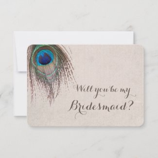 Peacock Feather Will You Be My Bridesmaid Invitation