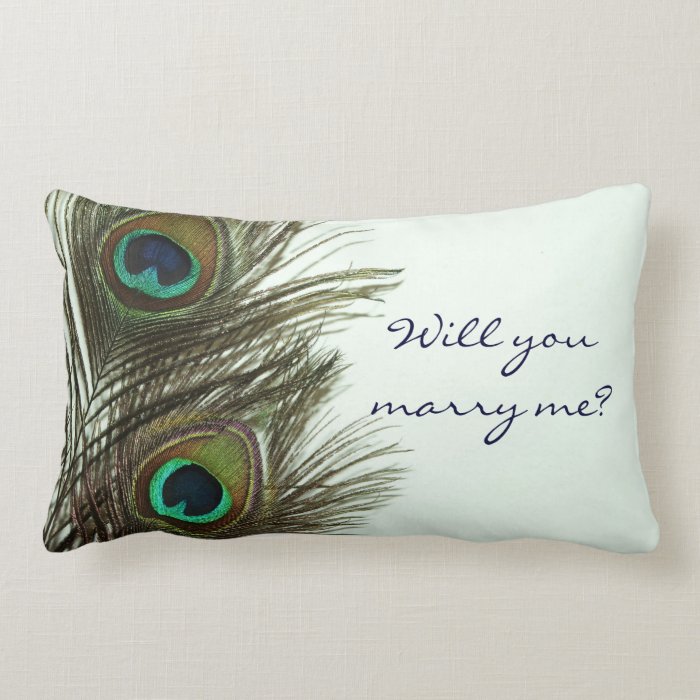 Peacock Feather Will You Marry Me? Pillow