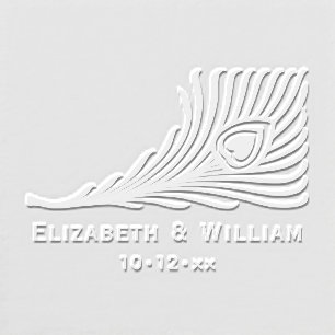 Peacock Feather with Heart Bride Groom Couple Embosser